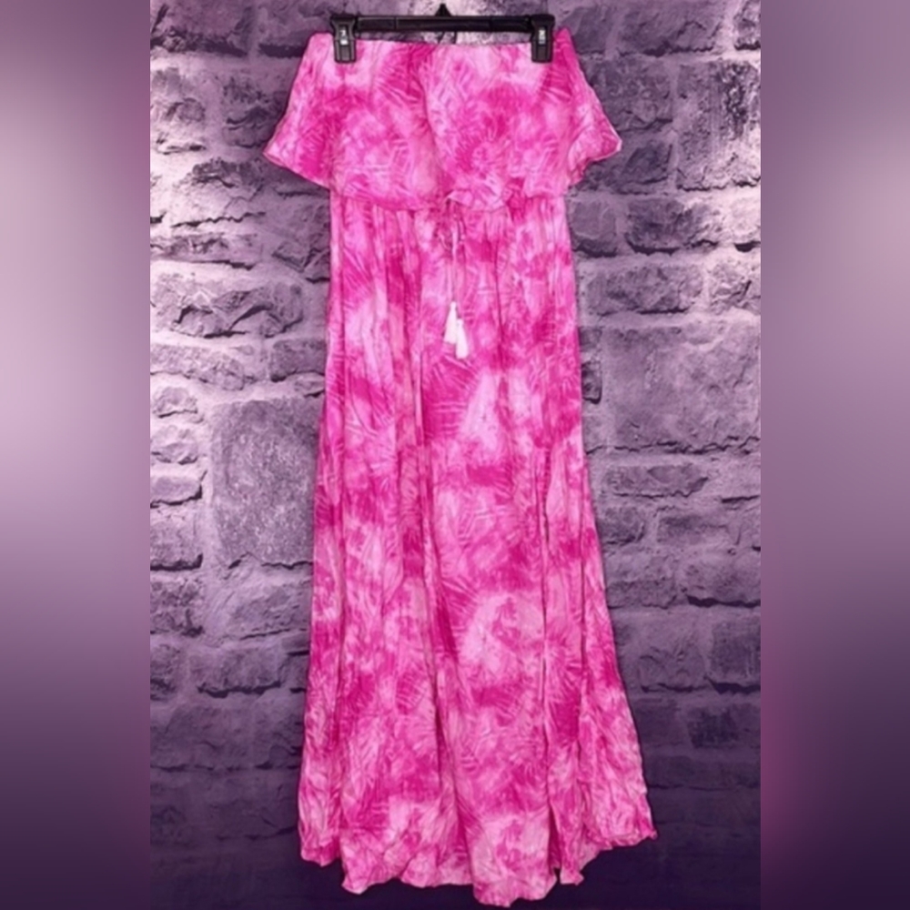 Japna pink white tie dye strapless maxi dress, size M - COMFY!